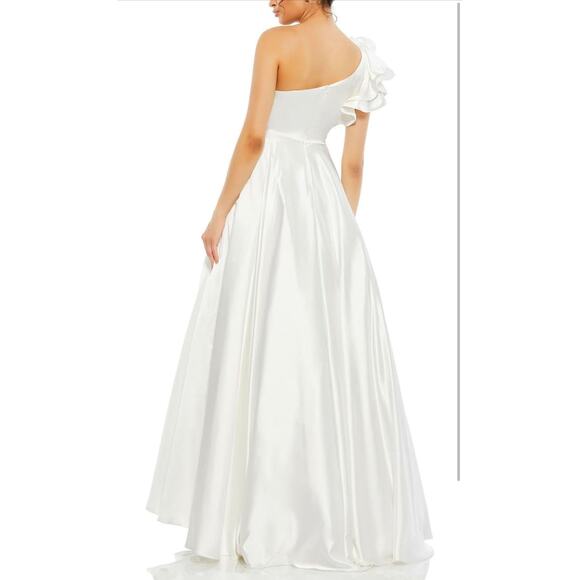 Mac Duggal White Satin One Shoulder Ruffle Gown Evening Dress Size 10 - Picture 2 of 14